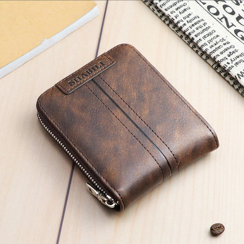 Mens PU Leather Horizontal Zipper Wallet Slim Card Holder