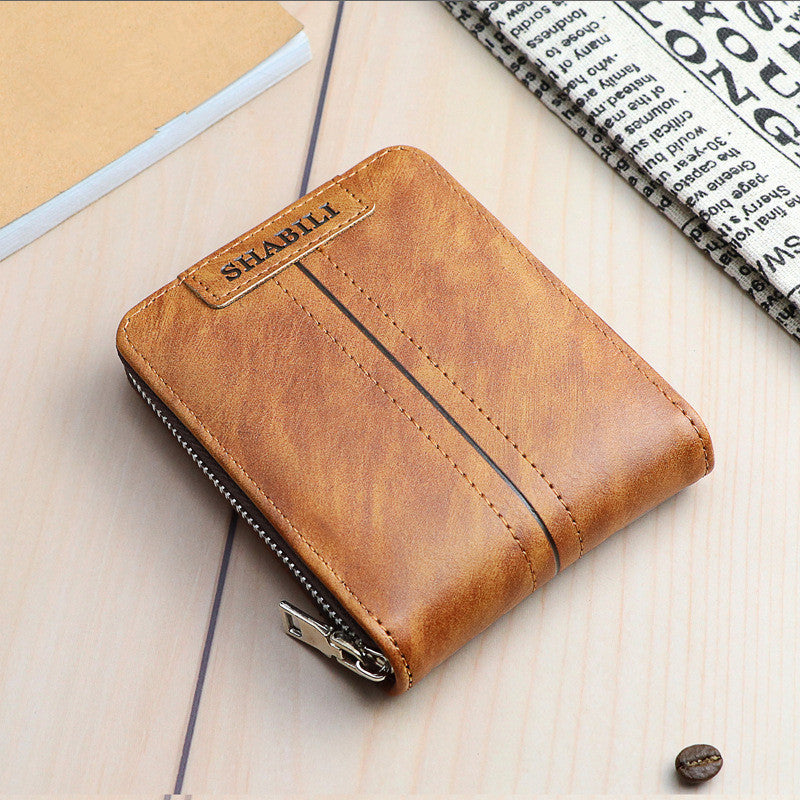 Mens PU Leather Horizontal Zipper Wallet Slim Card Holder