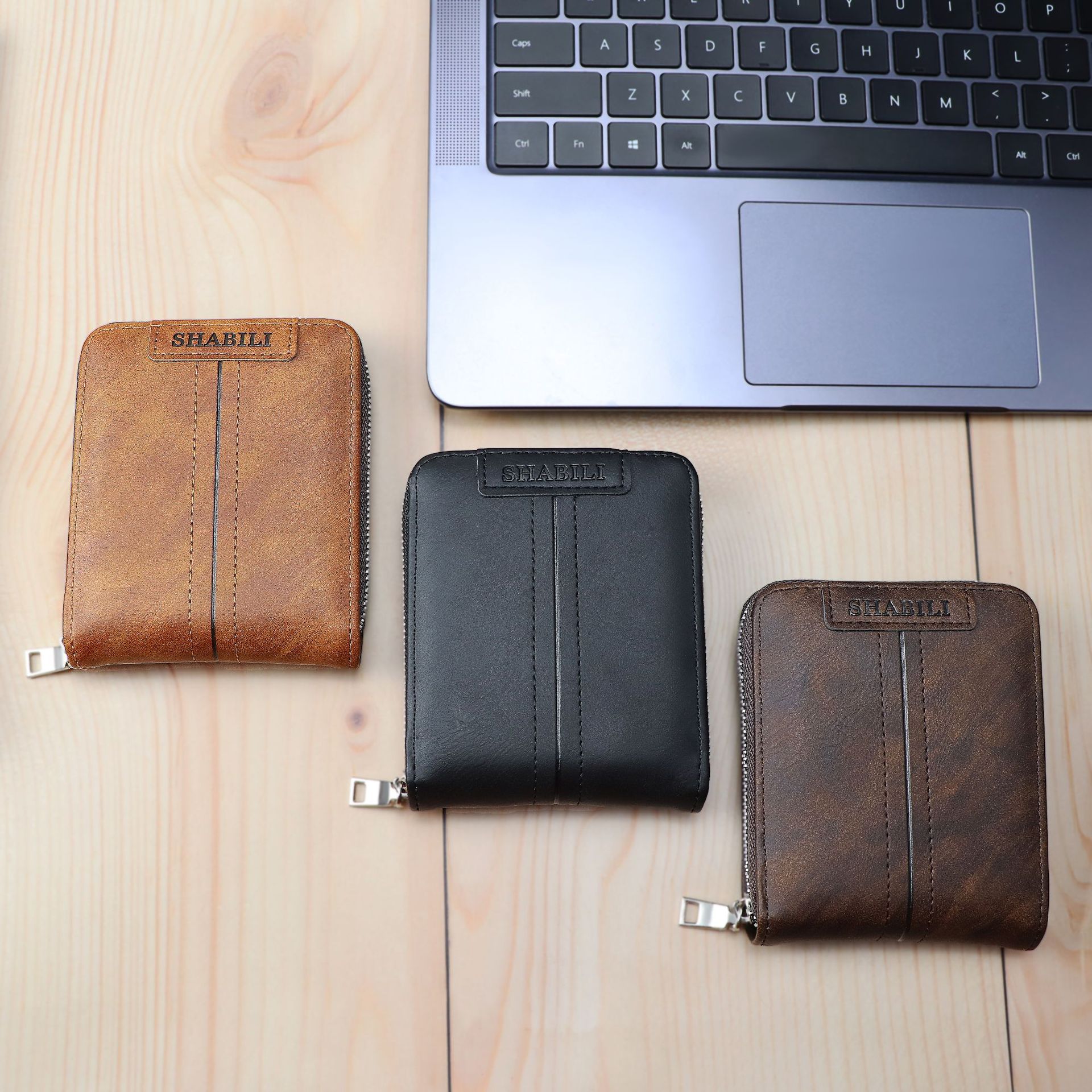 Mens PU Leather Horizontal Zipper Wallet Slim Card Holder