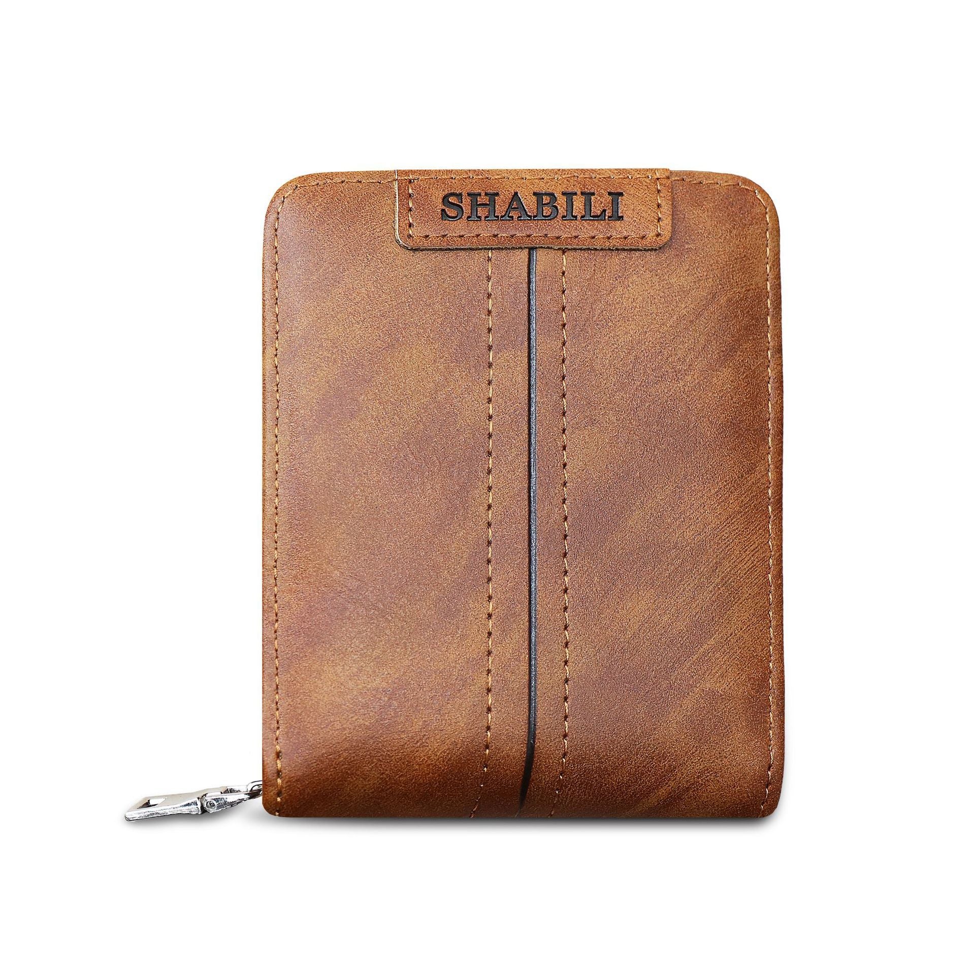 Mens PU Leather Horizontal Zipper Wallet Slim Card Holder