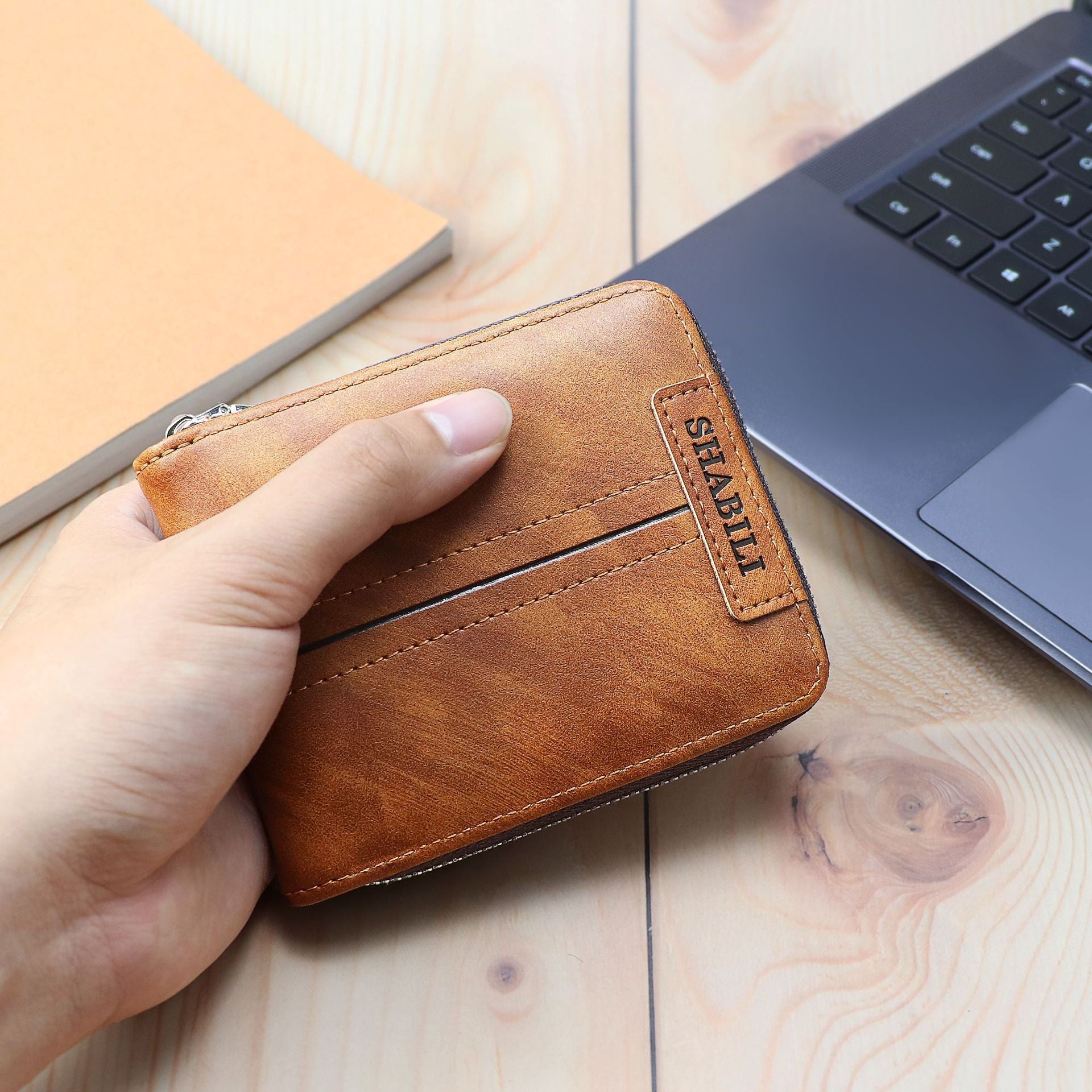 Mens PU Leather Horizontal Zipper Wallet Slim Card Holder