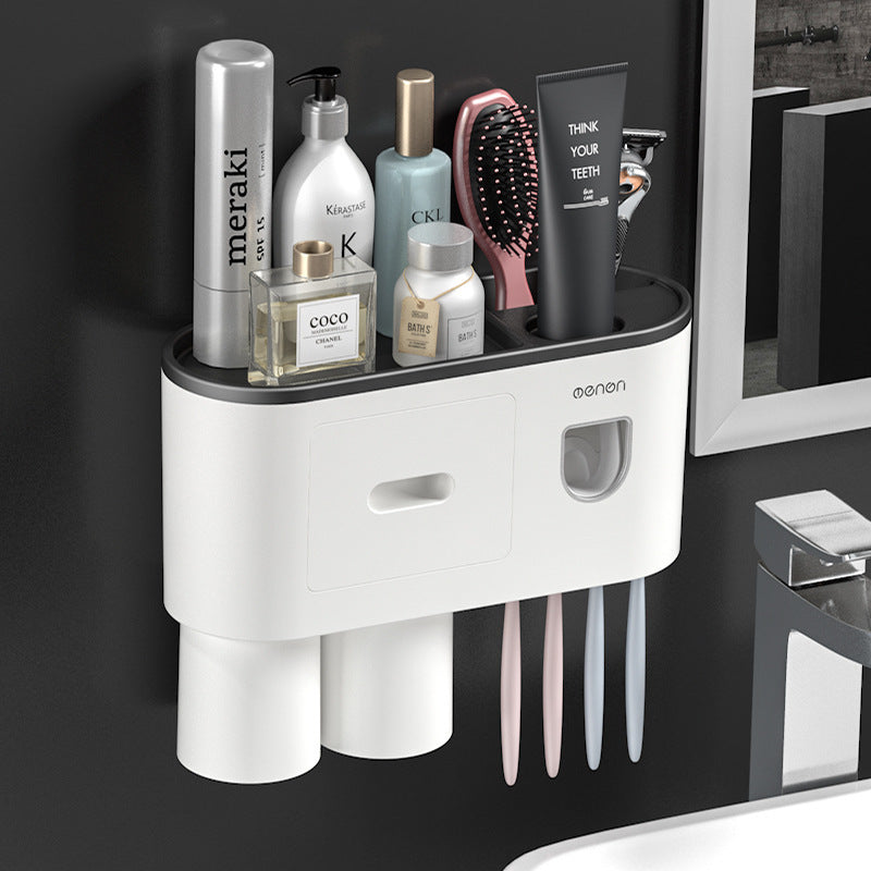 Safe PP Plastic Magnetic Toothbrush Holder With Drawer