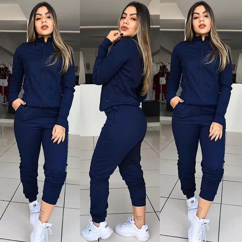 Women’s Solid Color Long Sleeve Fitness Twinset – 2-Piece Activewear Set