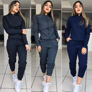 Women’s Solid Color Long Sleeve Fitness Twinset – 2-Piece Activewear Set