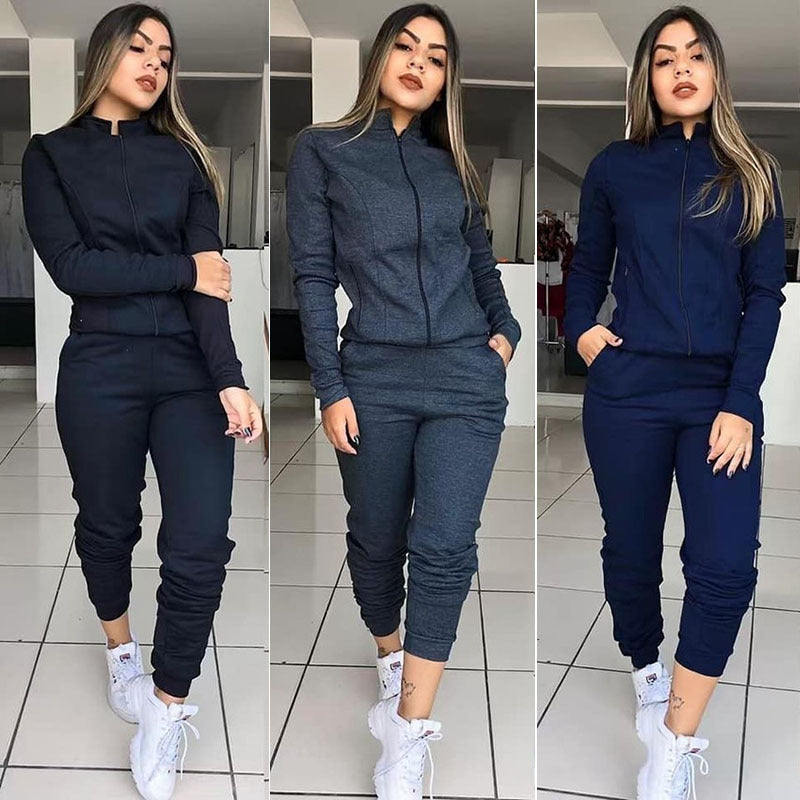 Women’s Solid Color Long Sleeve Fitness Twinset – 2-Piece Activewear Set