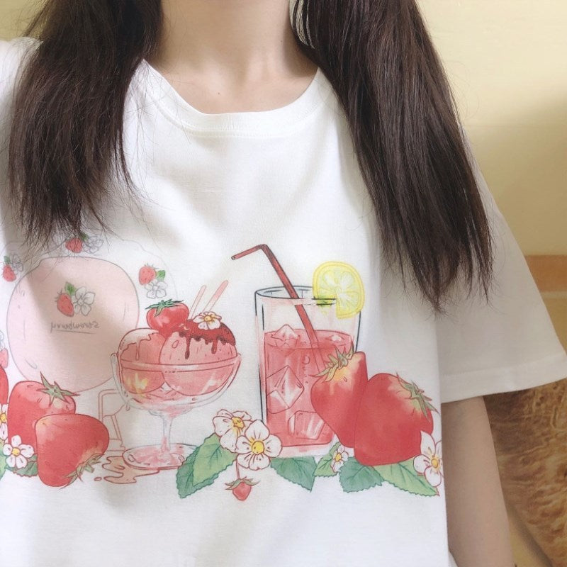 Pure Cotton Short-Sleeved T-Shirt Women New Japanese Small Fresh Girl White T-Shirt
