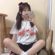 Pure Cotton Short-Sleeved T-Shirt Women New Japanese Small Fresh Girl White T-Shirt
