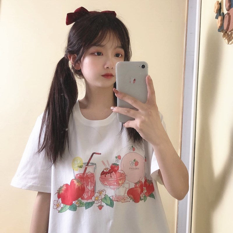 Pure Cotton Short-Sleeved T-Shirt Women New Japanese Small Fresh Girl White T-Shirt