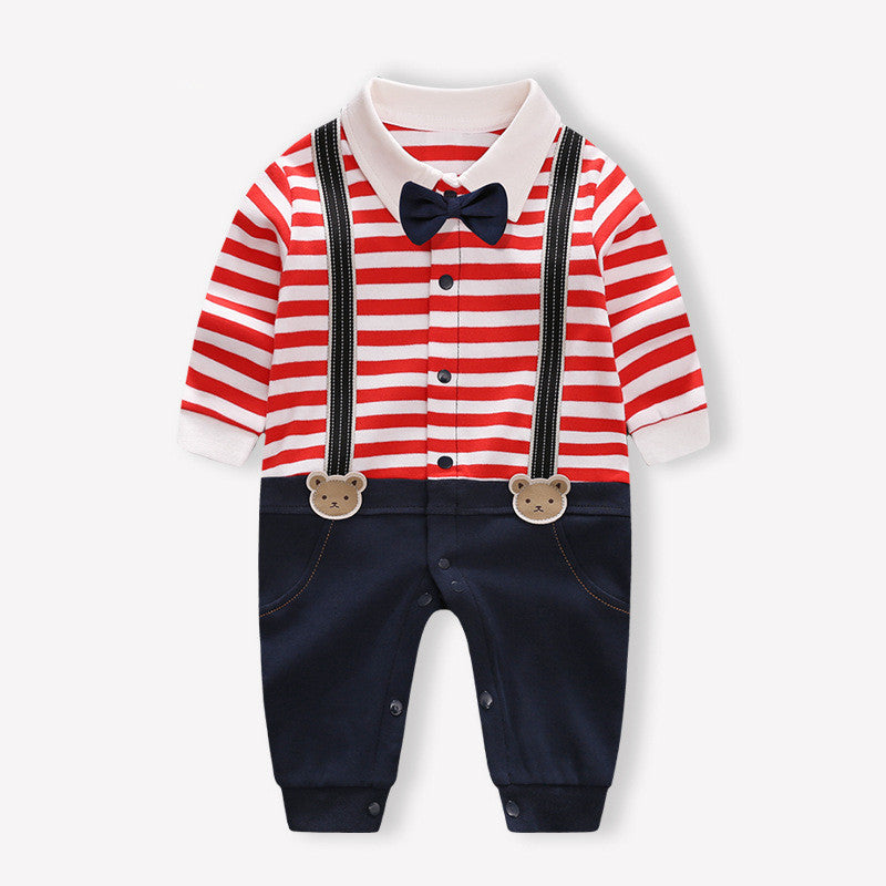 Baby Bodysuit Spring and Autumn Outfit – Newborn Long Sleeve Gentleman Romper and Hat Climbing Suit