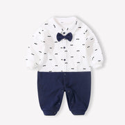 Baby Bodysuit Spring and Autumn Outfit – Newborn Long Sleeve Gentleman Romper and Hat Climbing Suit