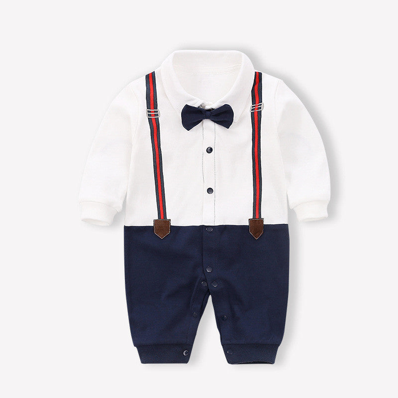 Baby Bodysuit Spring and Autumn Outfit – Newborn Long Sleeve Gentleman Romper and Hat Climbing Suit