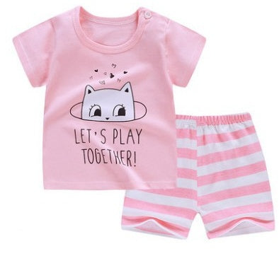 Children's Suit Two-Piece Short, Boy And Girl Cartoon Short-Sleeved Suit, New Special Offer, Drop Shipping