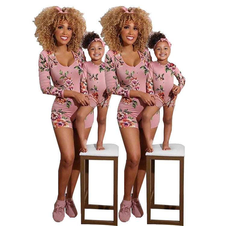A199 Cross Border Women's Summer New Short Sleeve Shorts Parent Child Suit Amazon