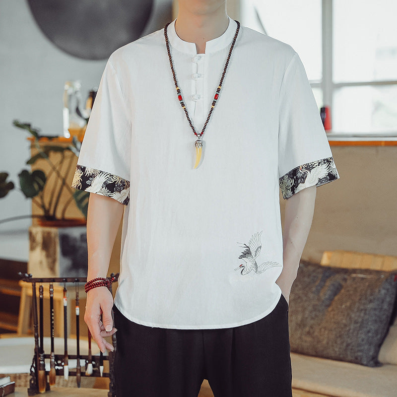 Linen T-shirt men's plus size casual short-sleeved T-shirt men's trend