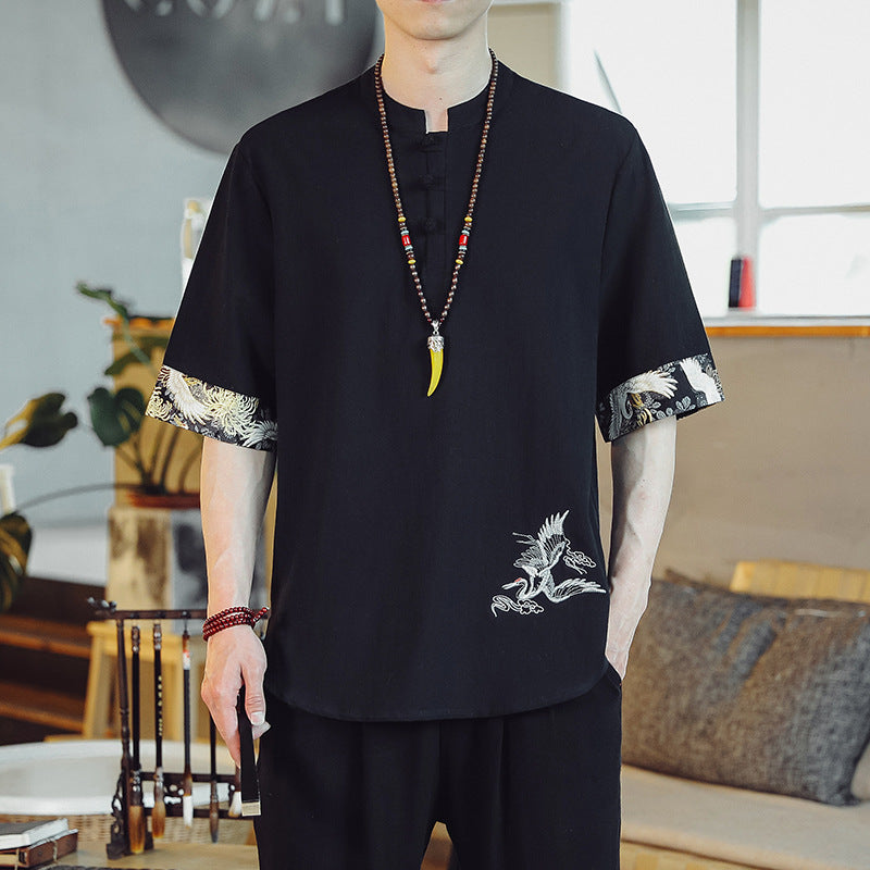 Men's Linen Short Sleeve T Shirt Relaxed Fit Animal Print