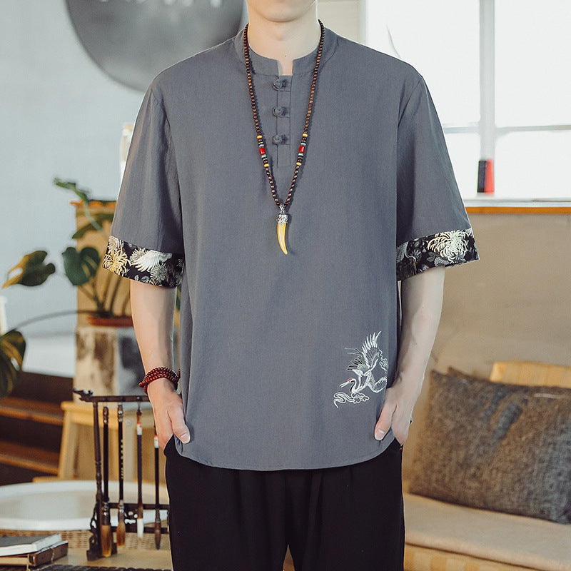 Linen T-shirt men's plus size casual short-sleeved T-shirt men's trend