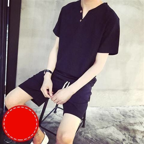 Linen Short Sleeved T Shirt Men's V Neck Half Sleeved T Shirt