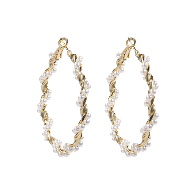 European And American Exaggerated Pearl Hoop Earrings