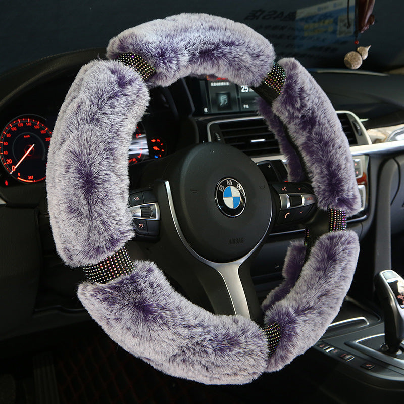 Winter Plush Car Steering Wheel Cover with Korean Diamond Design, Fashionable and Cute Car Accessory