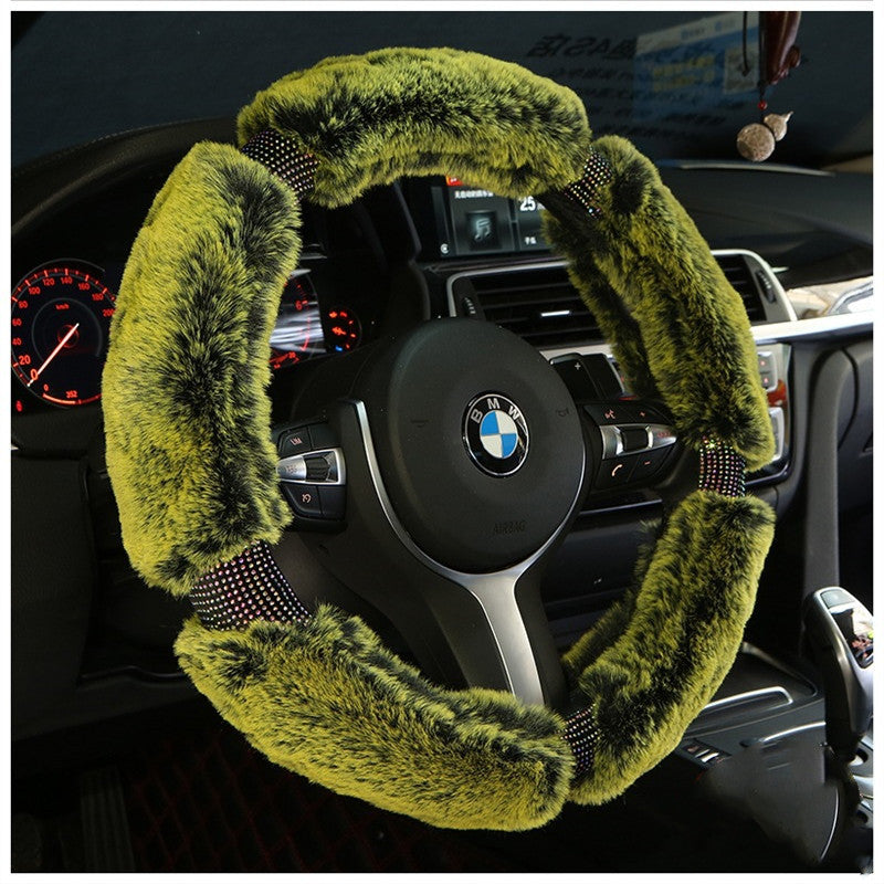 Winter Plush Car Steering Wheel Cover with Korean Diamond Design, Fashionable and Cute Car Accessory
