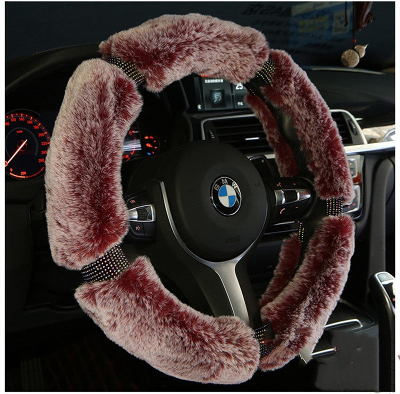 Winter Plush Car Steering Wheel Cover with Korean Diamond Design, Fashionable and Cute Car Accessory
