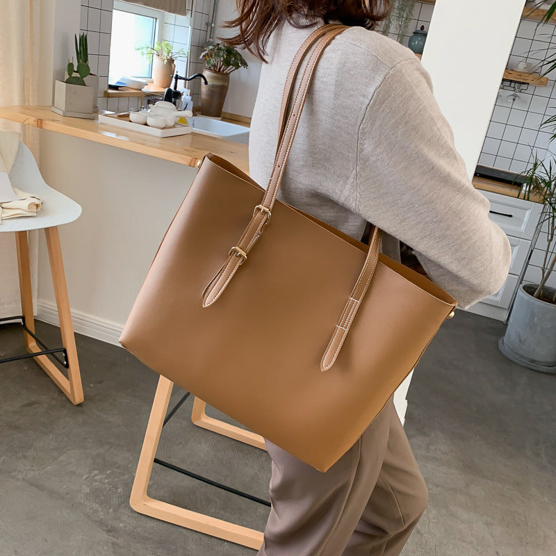 Women's Bucket Tote Bag PU Leather Plain Pattern Casual