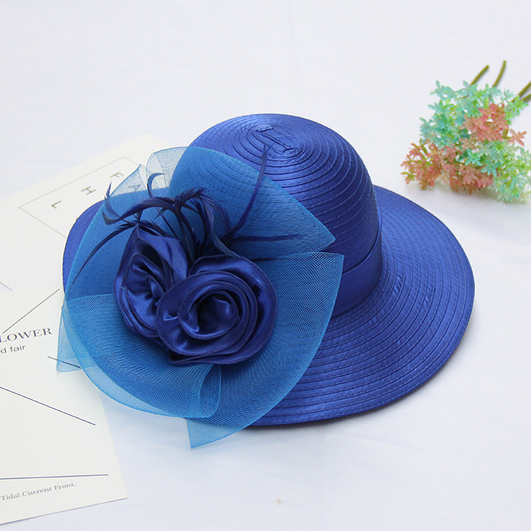 Adjustable European & American Style Wide Brim Flower Net Yarn Sun Visor Hat