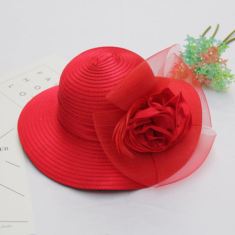 Adjustable European & American Style Wide Brim Flower Net Yarn Sun Visor Hat