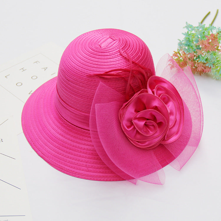 Adjustable European & American Style Wide Brim Flower Net Yarn Sun Visor Hat