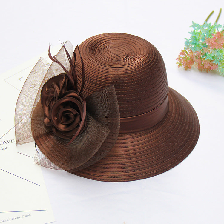 Adjustable European & American Style Wide Brim Flower Net Yarn Sun Visor Hat
