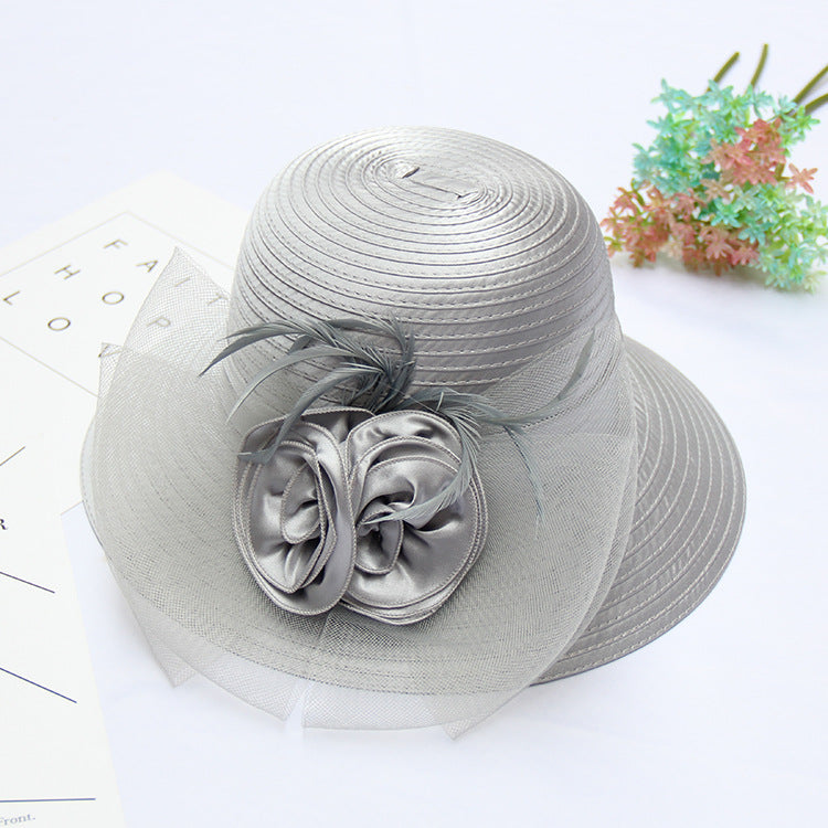 Adjustable European & American Style Wide Brim Flower Net Yarn Sun Visor Hat