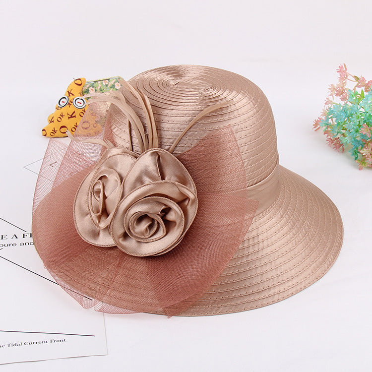 Adjustable European & American Style Wide Brim Flower Net Yarn Sun Visor Hat