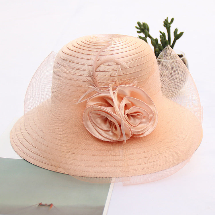 Adjustable European & American Style Wide Brim Flower Net Yarn Sun Visor Hat