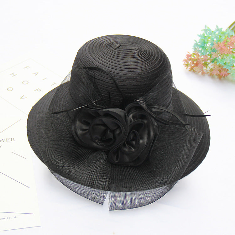 Adjustable European & American Style Wide Brim Flower Net Yarn Sun Visor Hat