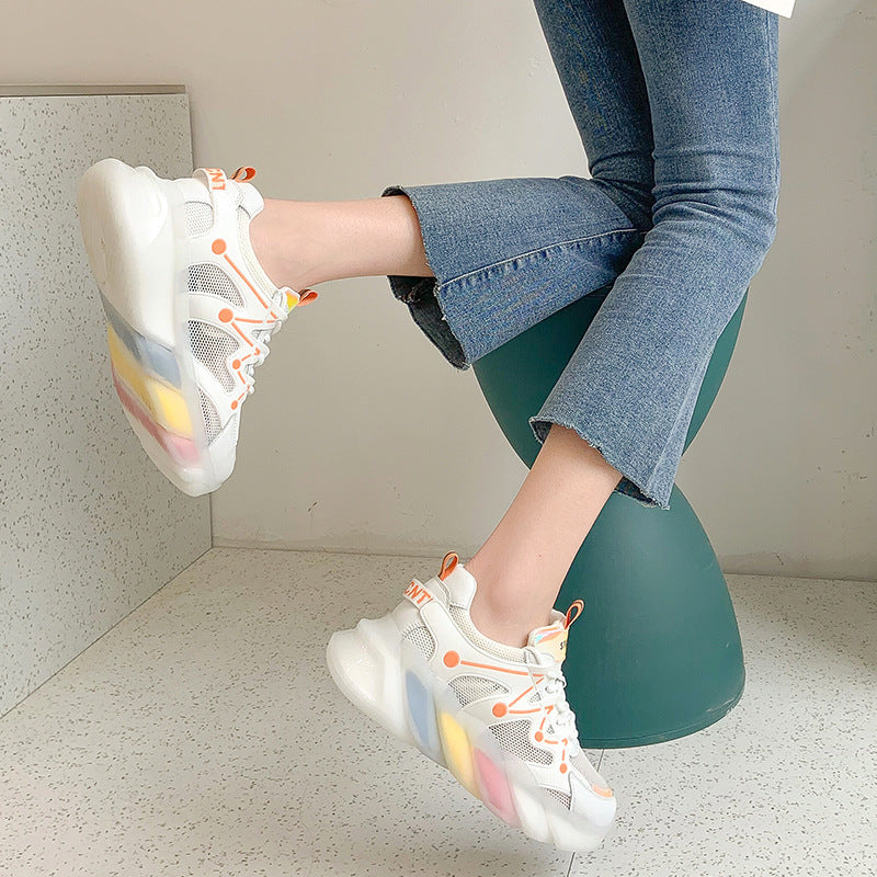 Spring And Summer New Womens Shoes Rainbow Breathable All-Match Thick-Soled Casual Sports Shoes