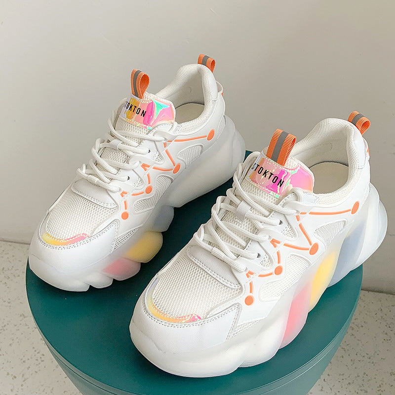Spring And Summer New Womens Shoes Rainbow Breathable All-Match Thick-Soled Casual Sports Shoes