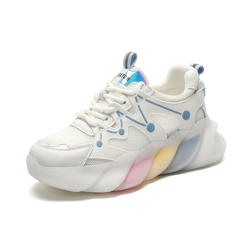 Spring And Summer New Womens Shoes Rainbow Breathable All-Match Thick-Soled Casual Sports Shoes