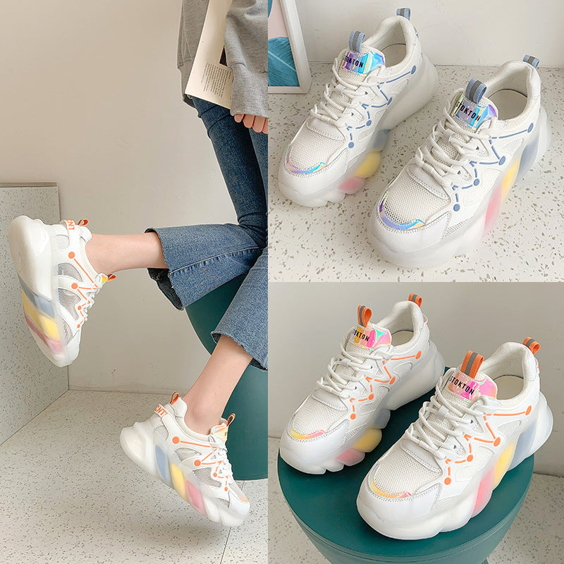 Spring And Summer New Womens Shoes Rainbow Breathable All-Match Thick-Soled Casual Sports Shoes