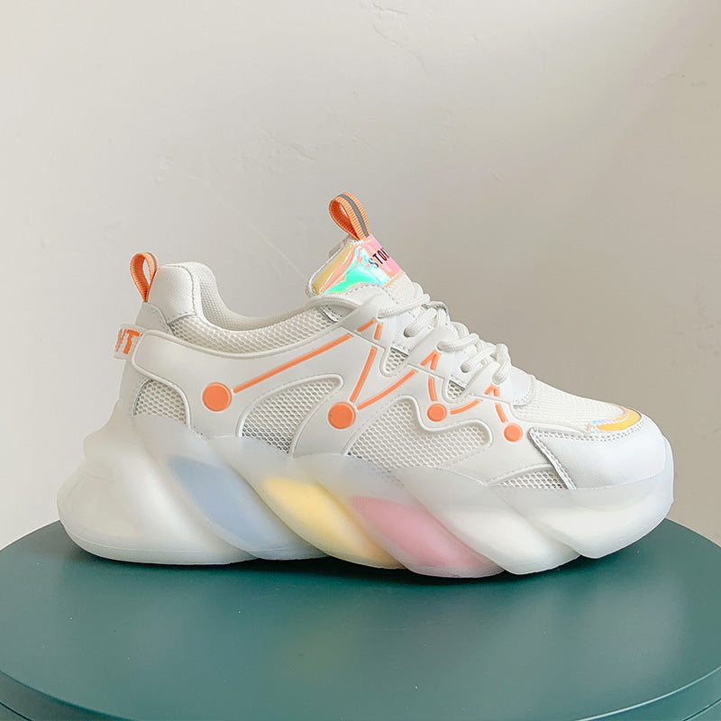 Spring And Summer New Womens Shoes Rainbow Breathable All-Match Thick-Soled Casual Sports Shoes