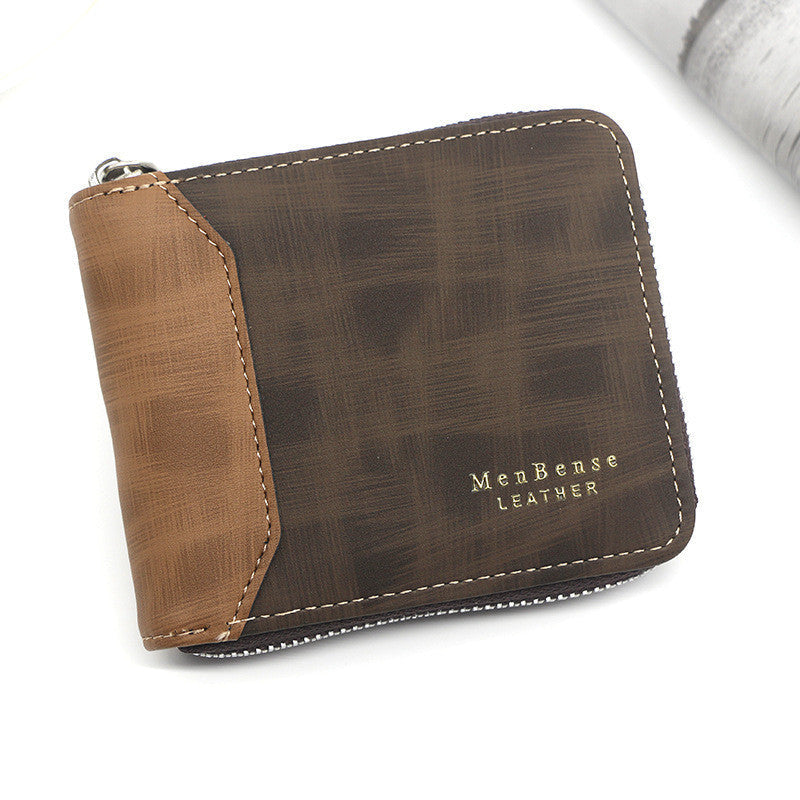 Men's Twofold Zipper PU Leather Wallet Coin Purse Plain