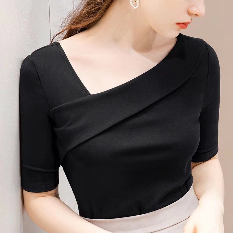 Women's Pure Cotton Five Point Sleeve Top Black