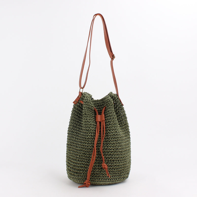 Bag Women New Net Red Same Paragraph Straw Bag Bucket Shoulder Messenger Beach Bag Simple Ins Wind Female Bag