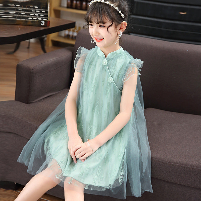 Cheongsam Girls' Skirt Mesh Dress Children's Wear