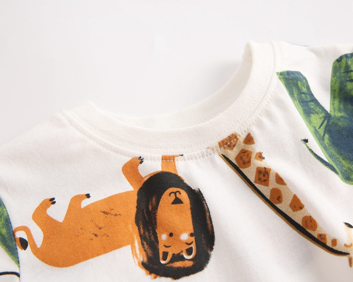 Baby Boy Summer Outfit – Korean Style Animal Print Short Sleeve T-Shirt and Shorts Two-Piece Set