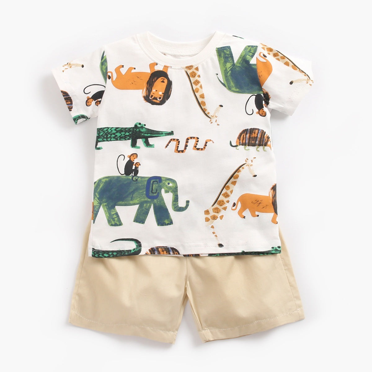 Baby Boy Summer Outfit – Korean Style Animal Print Short Sleeve T-Shirt and Shorts Two-Piece Set