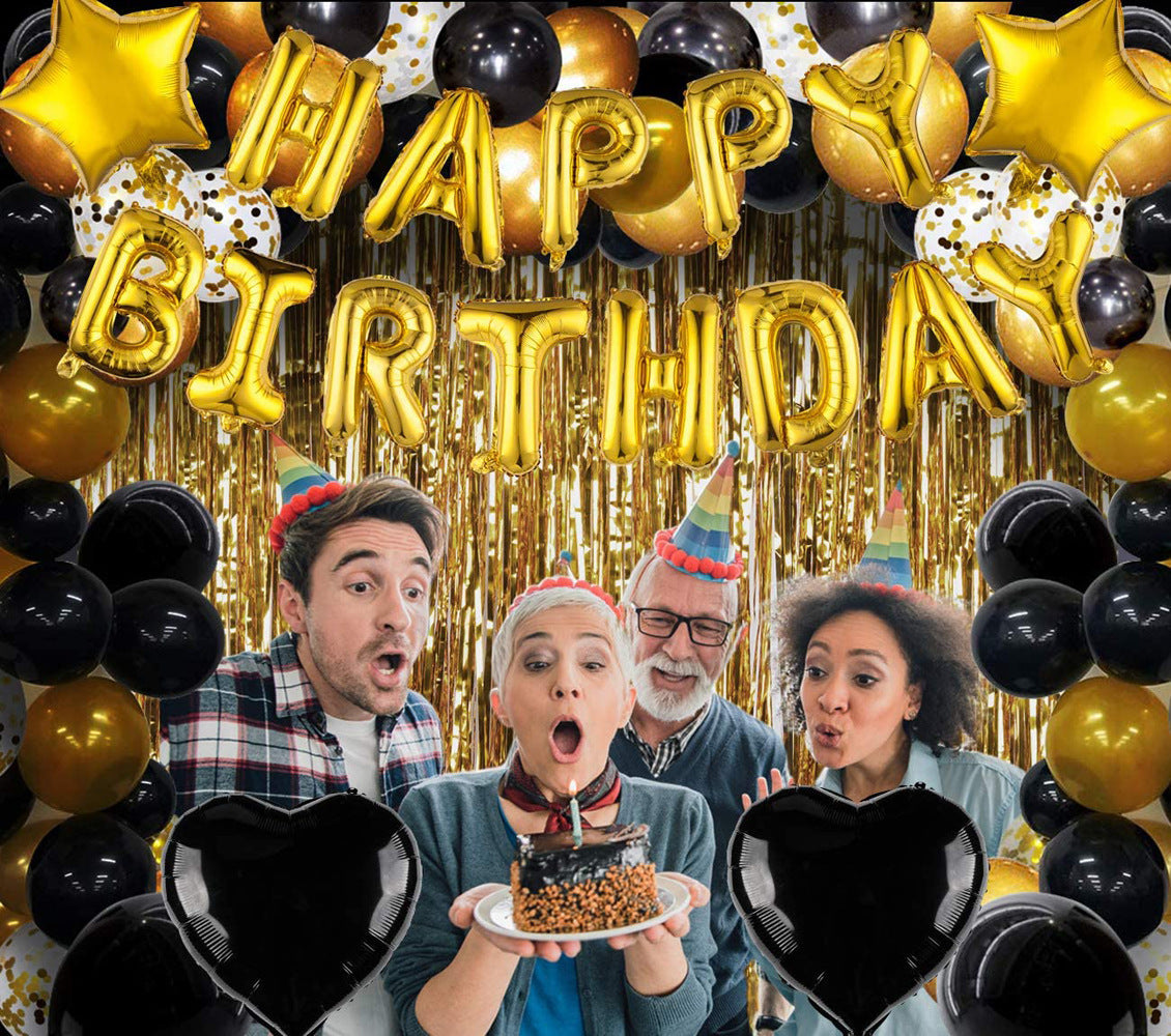 Black Gold Happy Birthday Letter Balloon Rain Silk Set Golden Birthday Letter Balloon Baby Party Decoration