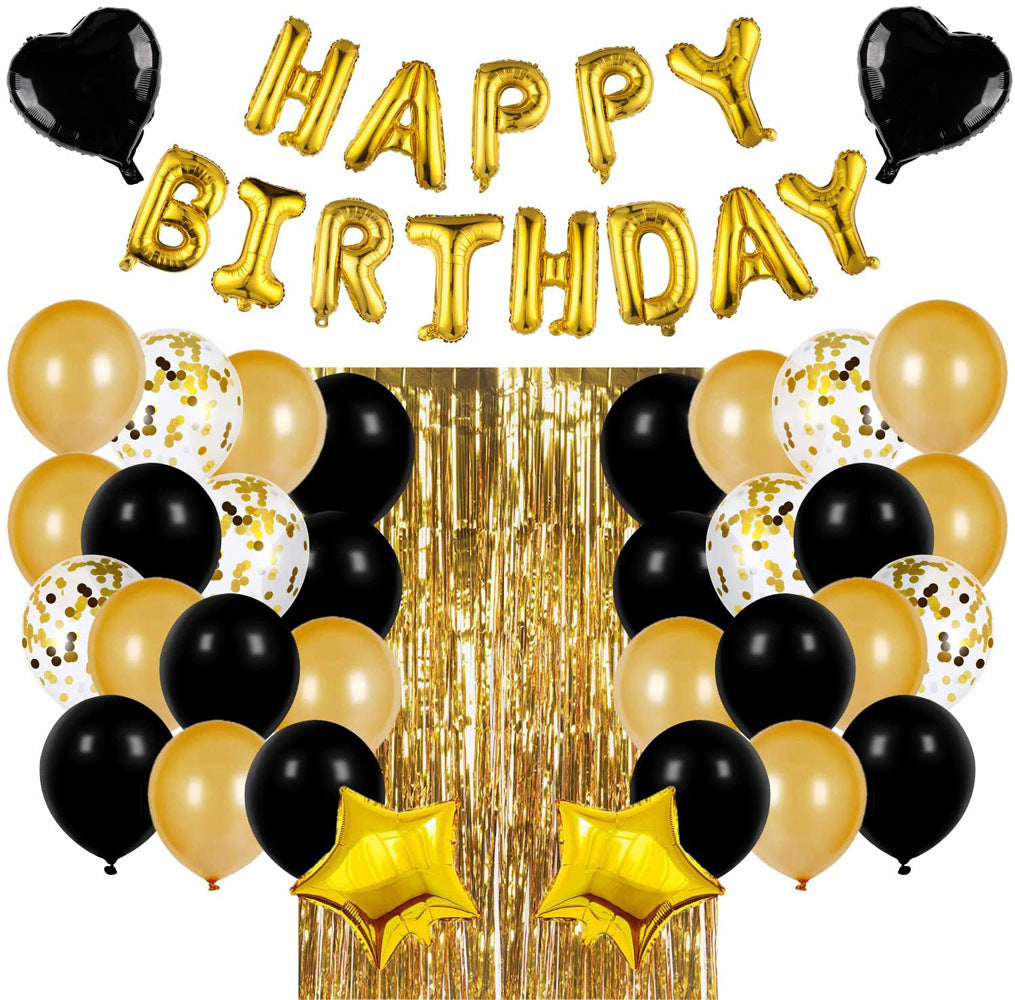 Black Gold Happy Birthday Letter Balloon Rain Silk Set Golden Birthday Letter Balloon Baby Party Decoration