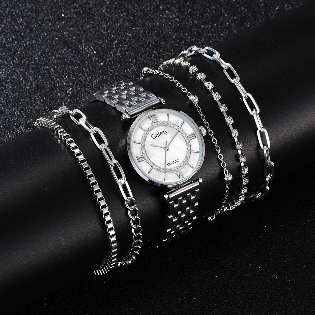 Quartz Watch Roman Classic Dial Diamond Steel Band Watch