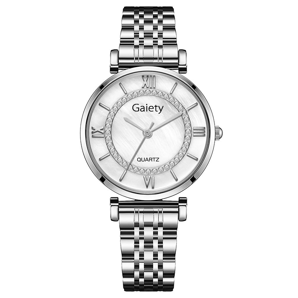 Quartz Watch Roman Classic Dial Diamond Steel Band Watch