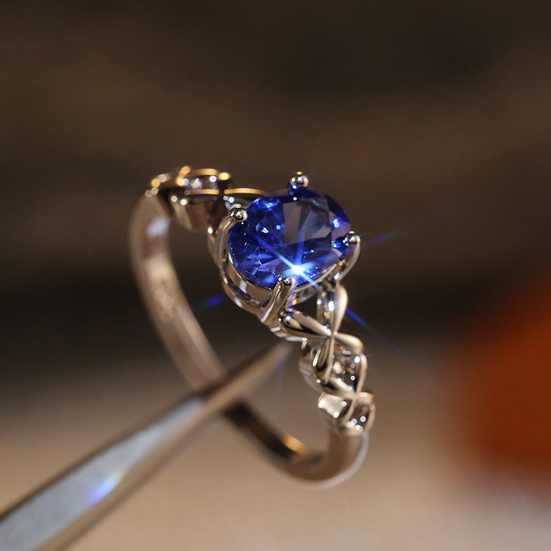 Geometric Copper Ring Blue Zircon Womens Engagement